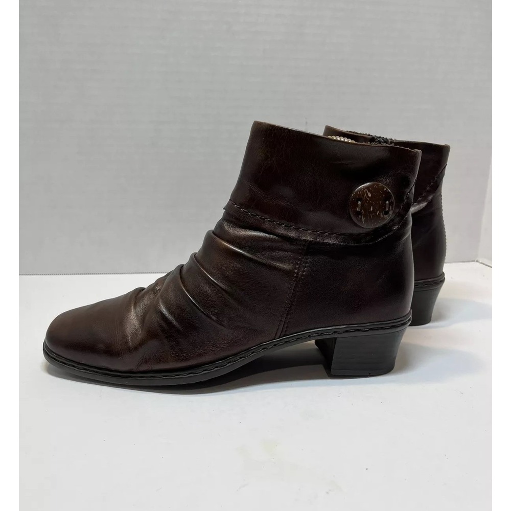 Rieker Womens 38/7 Kendra Slouchy Ankle Boots Brown Leather Heels Comfort Biker